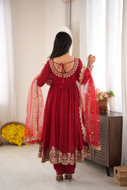 Regal Red Embroidered Anarkali for Celebrations