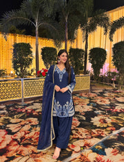 Floral Fusion Chic Blue Salwar Suit Ensemble
