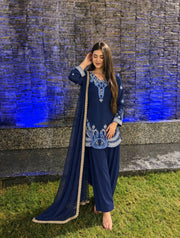 Floral Fusion Chic Blue Salwar Suit Ensemble