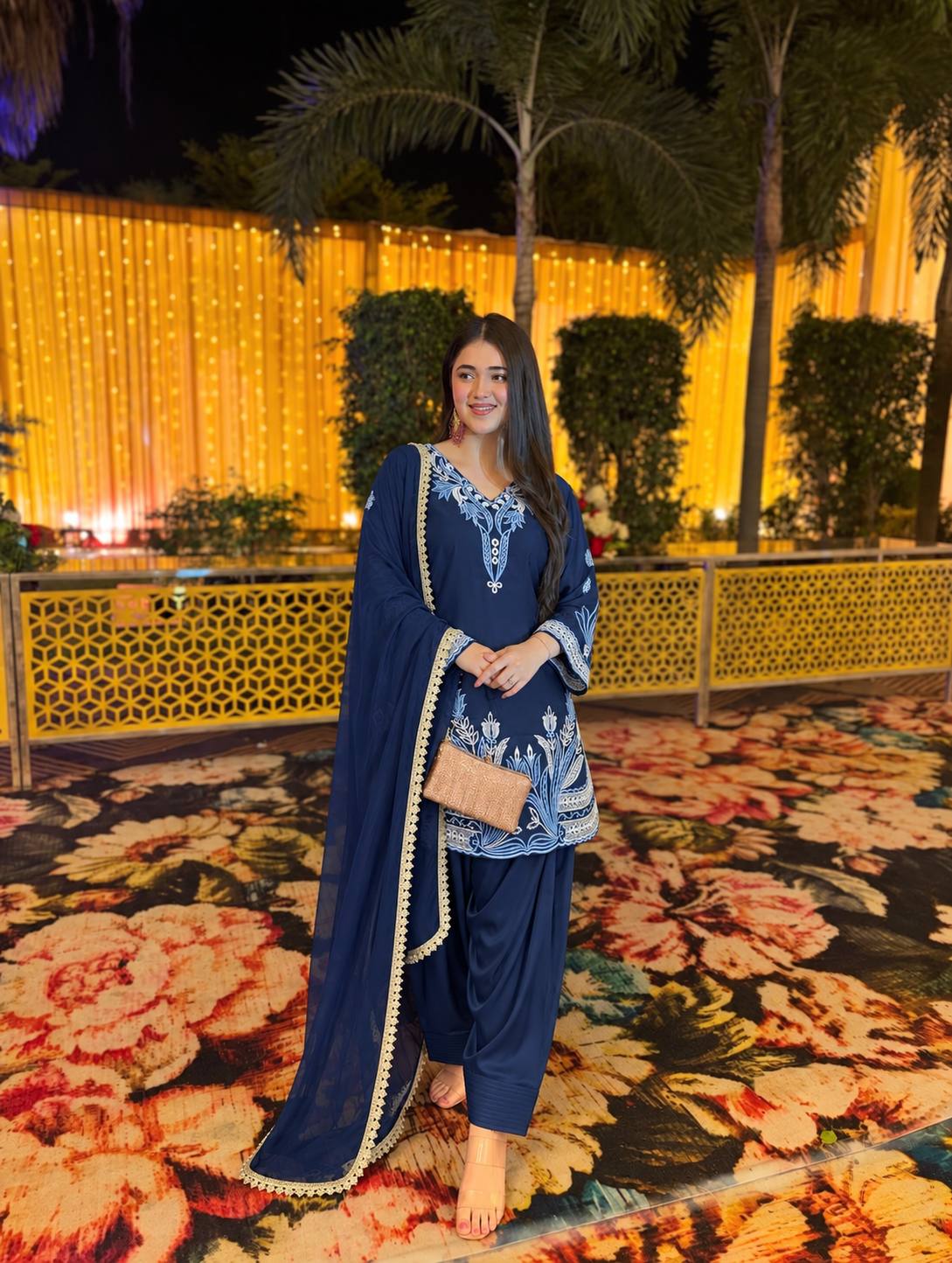 Floral Fusion Chic Blue Salwar Suit Ensemble