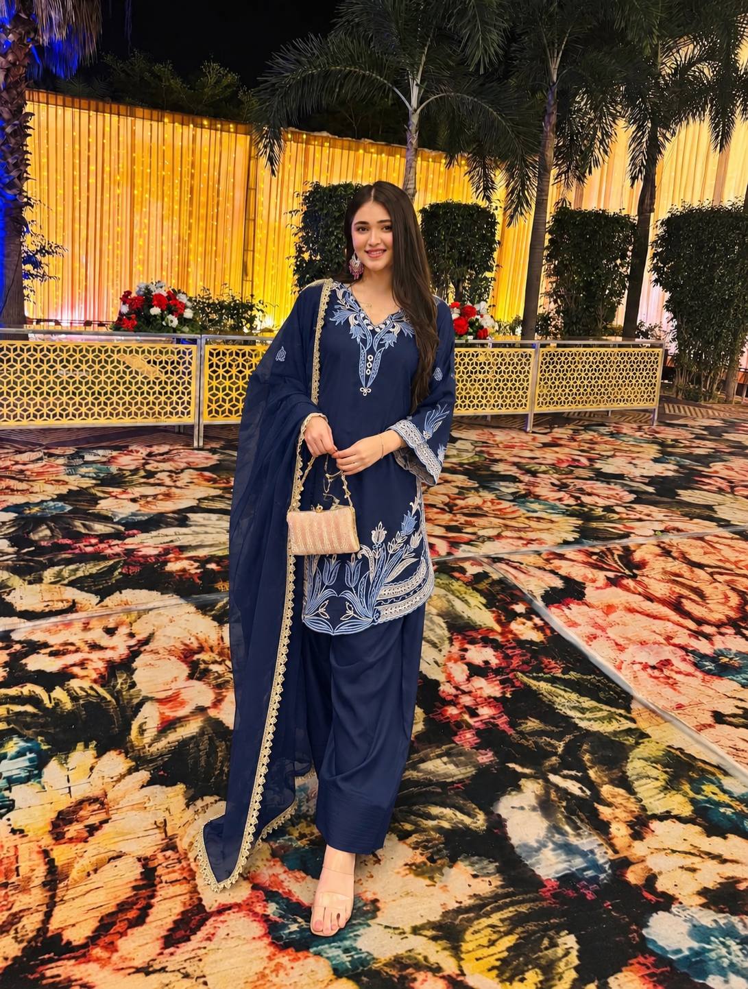 Floral Fusion Chic Blue Salwar Suit Ensemble
