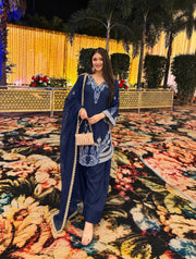 Floral Fusion Chic Blue Salwar Suit Ensemble
