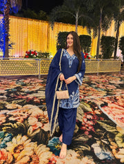 Floral Fusion Chic Blue Salwar Suit Ensemble