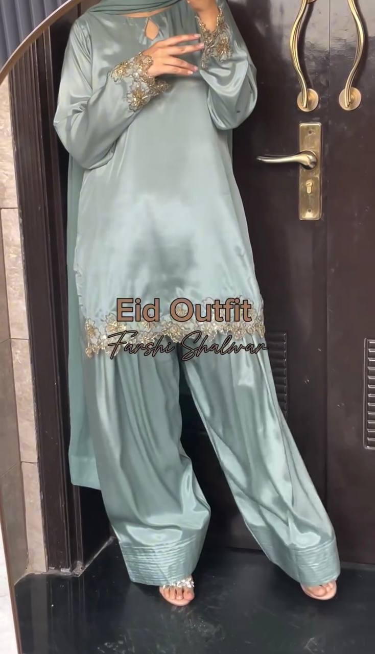 Eid Ensemble with Embroidered Farshi Shalwar Charm