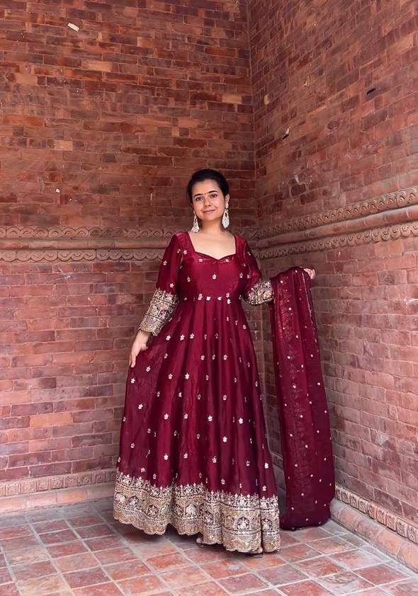 Timeless Charm Maroon Anarkali for Grace