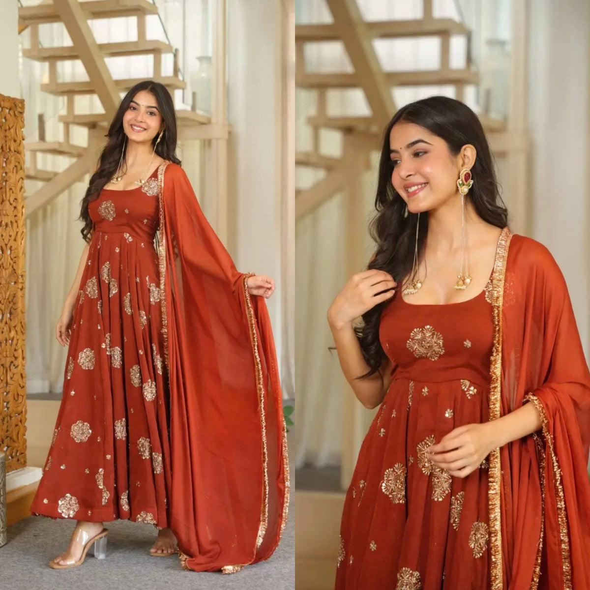Captivating Anarkali Bold Orange Elegance