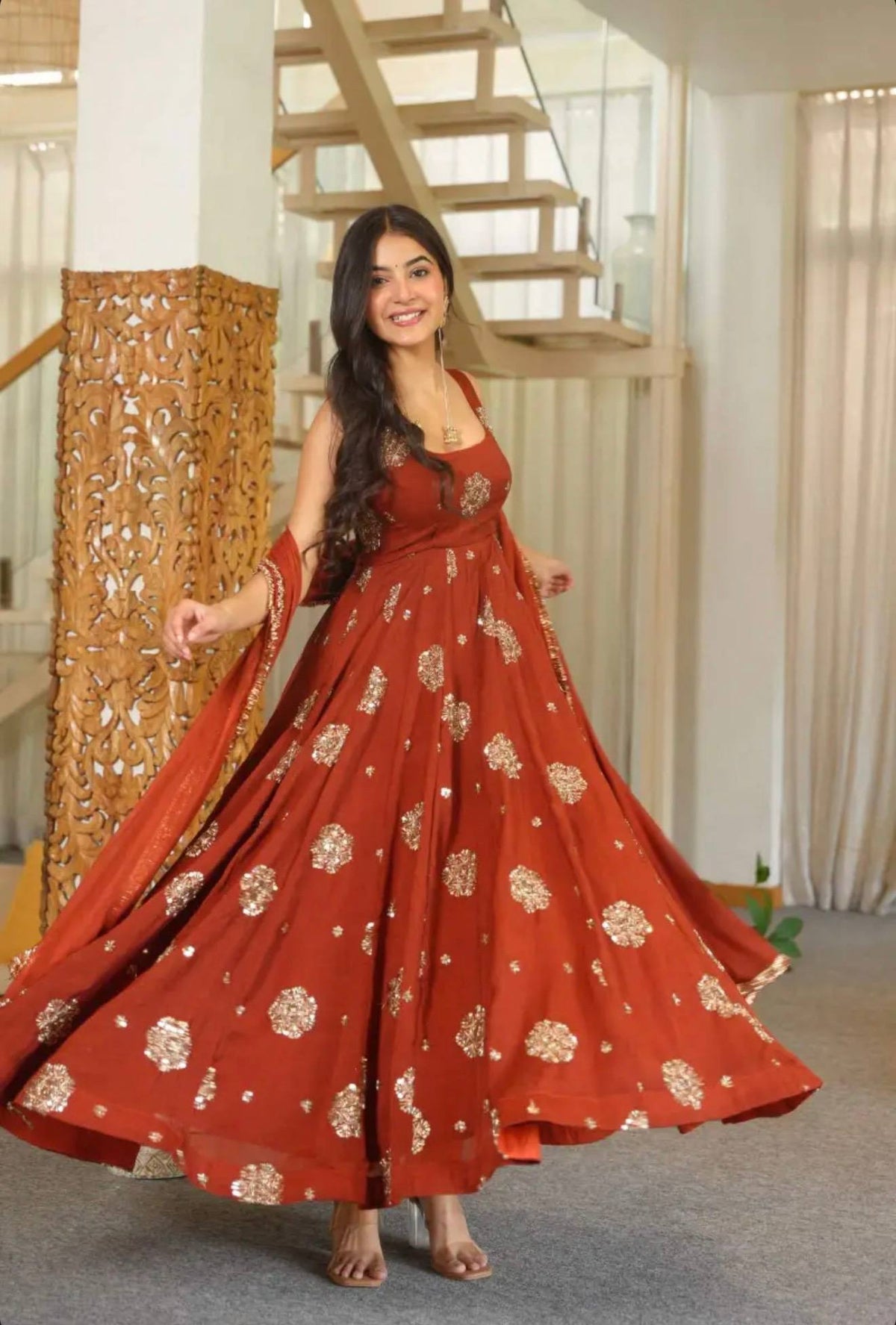 Captivating Anarkali Bold Orange Elegance