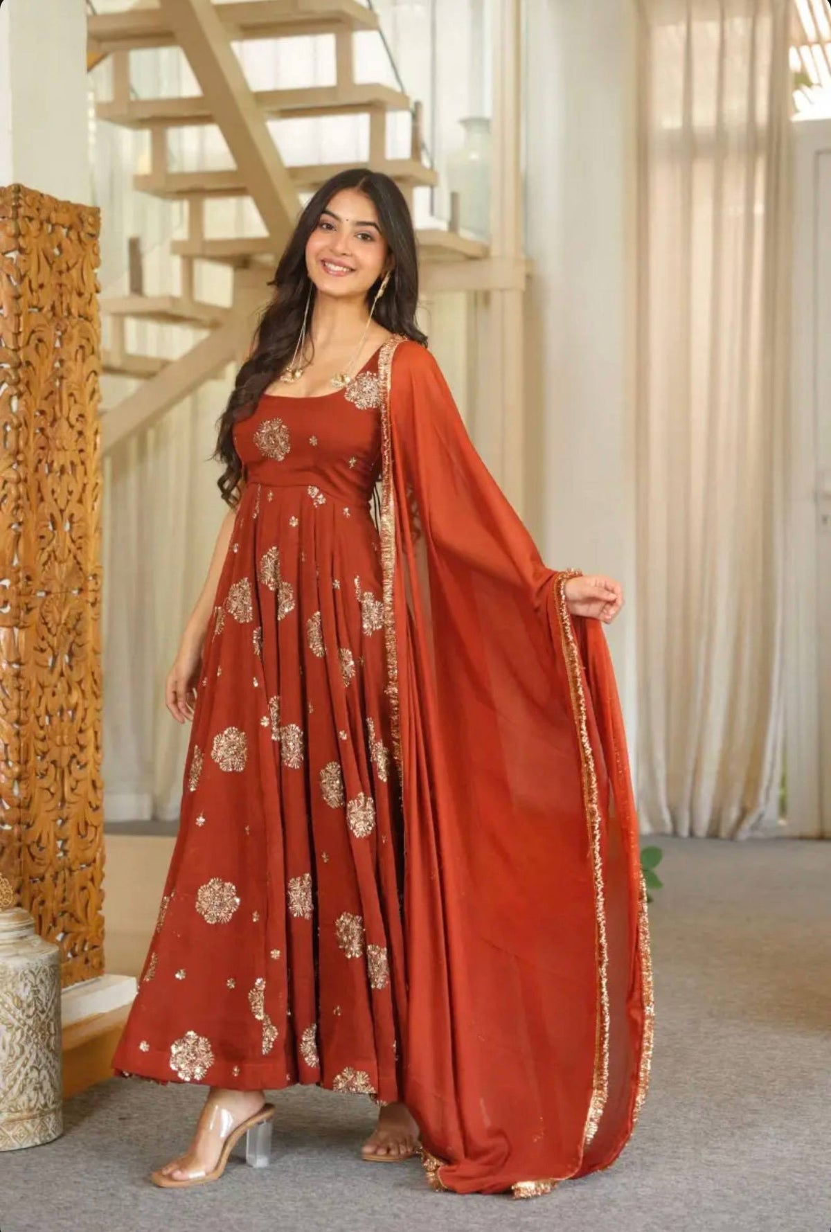 Captivating Anarkali Bold Orange Elegance