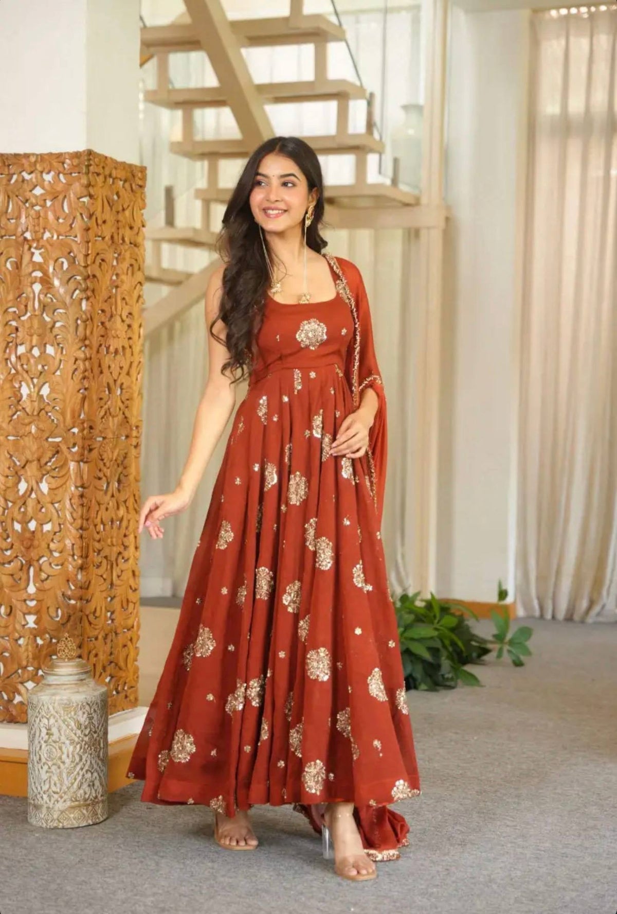 Captivating Anarkali Bold Orange Elegance