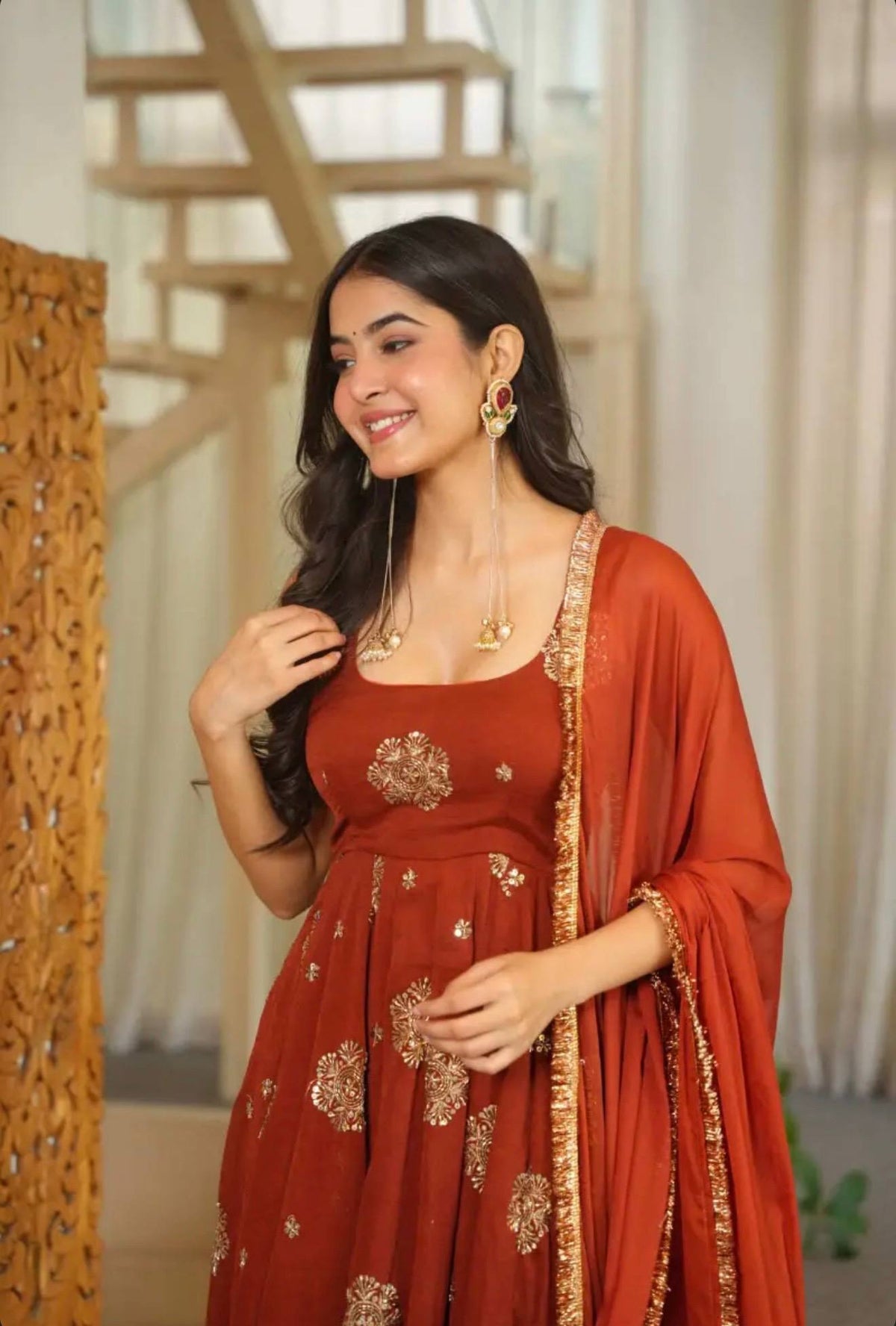 Captivating Anarkali Bold Orange Elegance