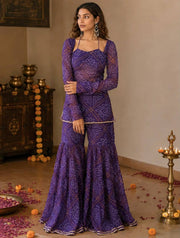 Majestic Charm Embroidered Purple Georgette Attire