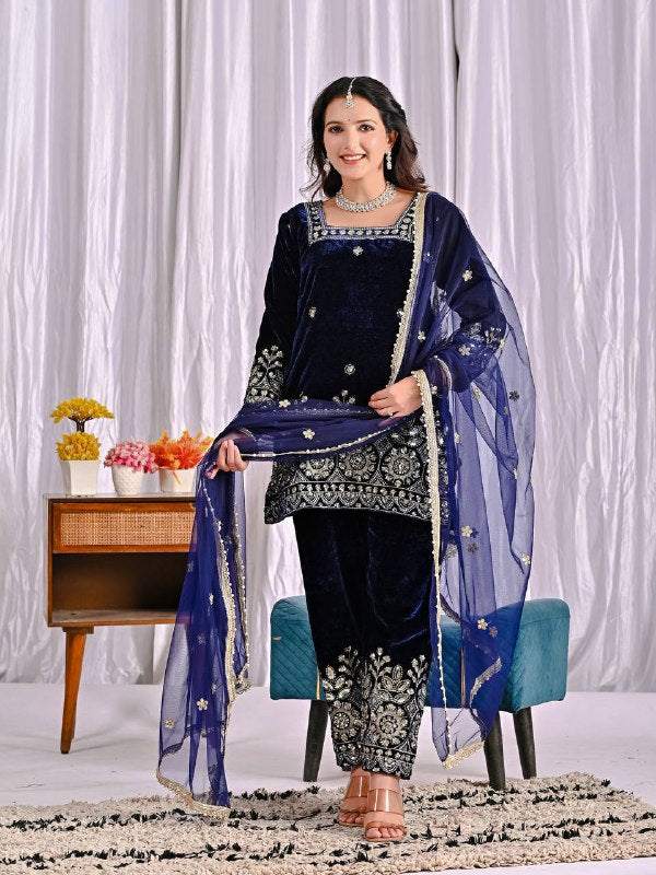 Premium Velvet Suit Adorned with Embroidery
