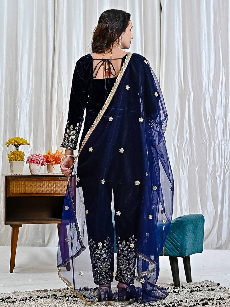 Premium Velvet Suit Adorned with Embroidery