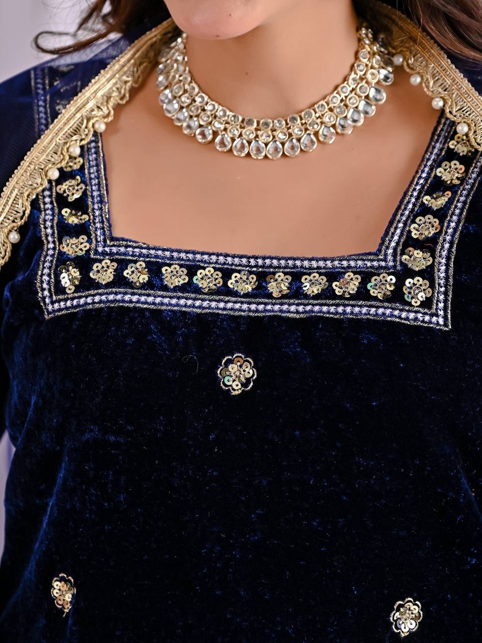 Premium Velvet Suit Adorned with Embroidery