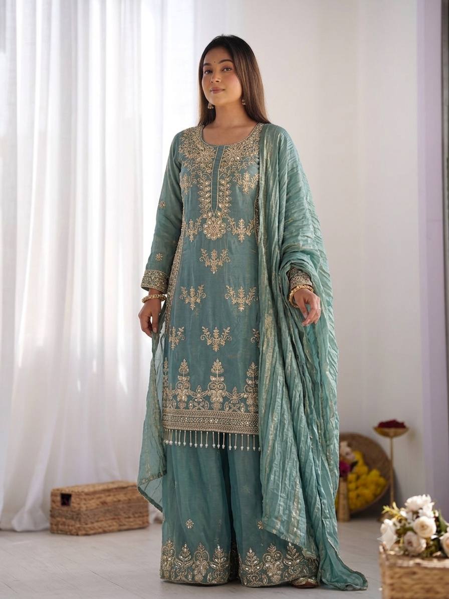 Emerald Elegance Embroidered Suit Collection