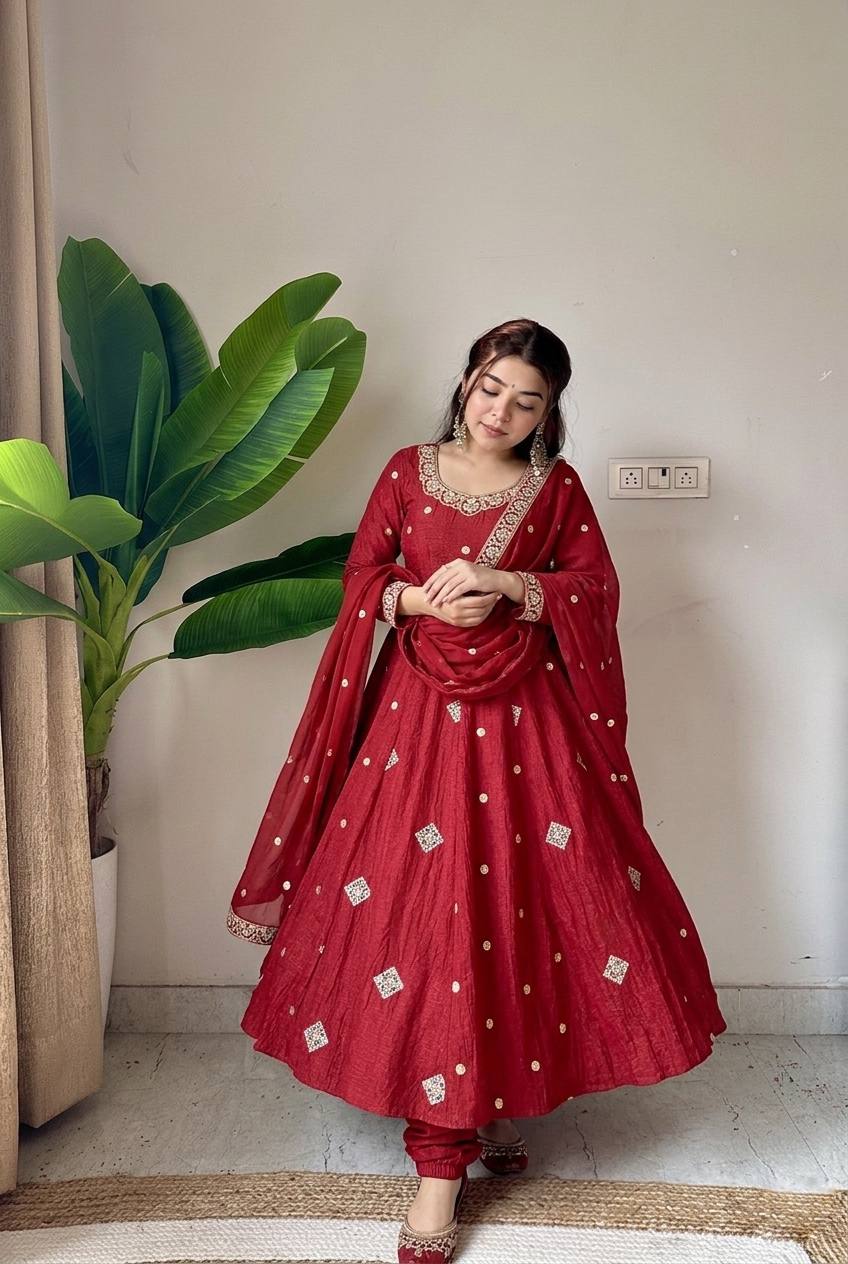 Graceful Red Anarkali for Special Occasions