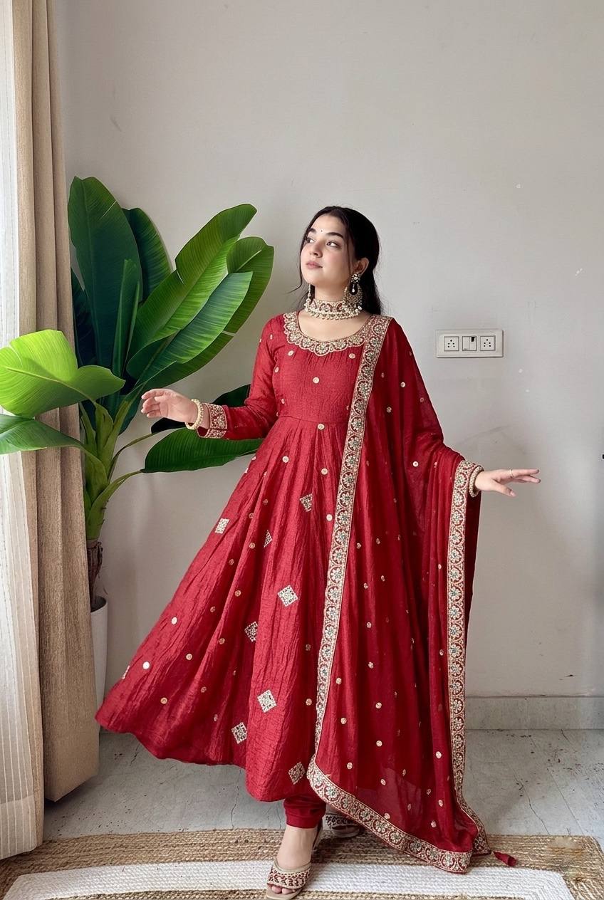 Graceful Red Anarkali for Special Occasions