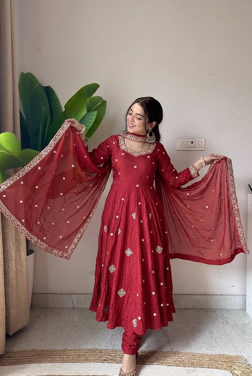 Graceful Red Anarkali for Special Occasions
