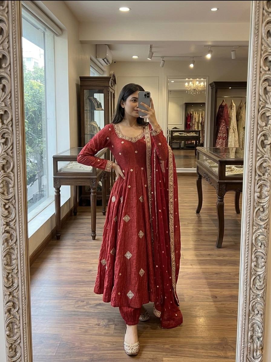 Graceful Red Anarkali for Special Occasions
