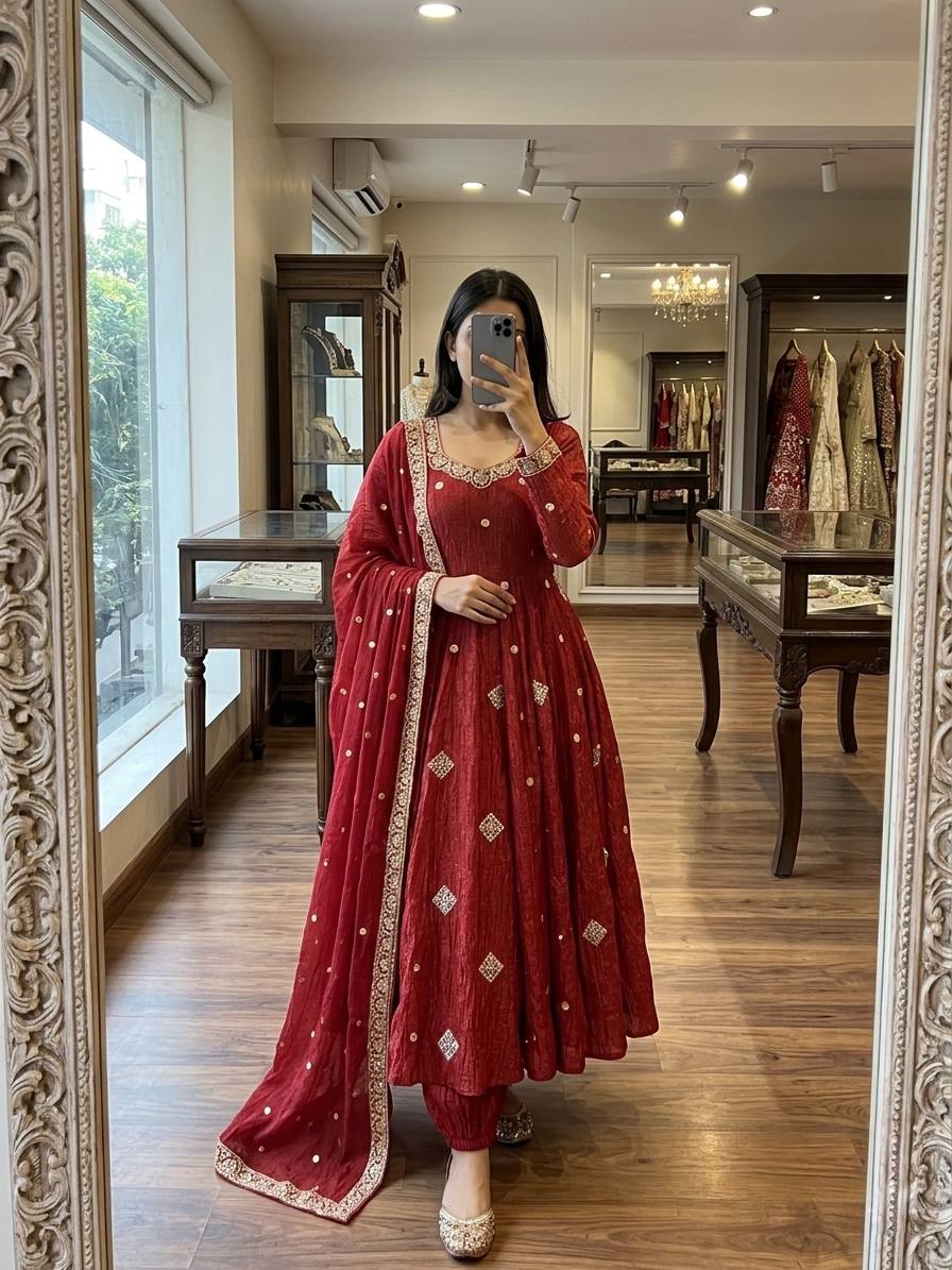 Graceful Red Anarkali for Special Occasions