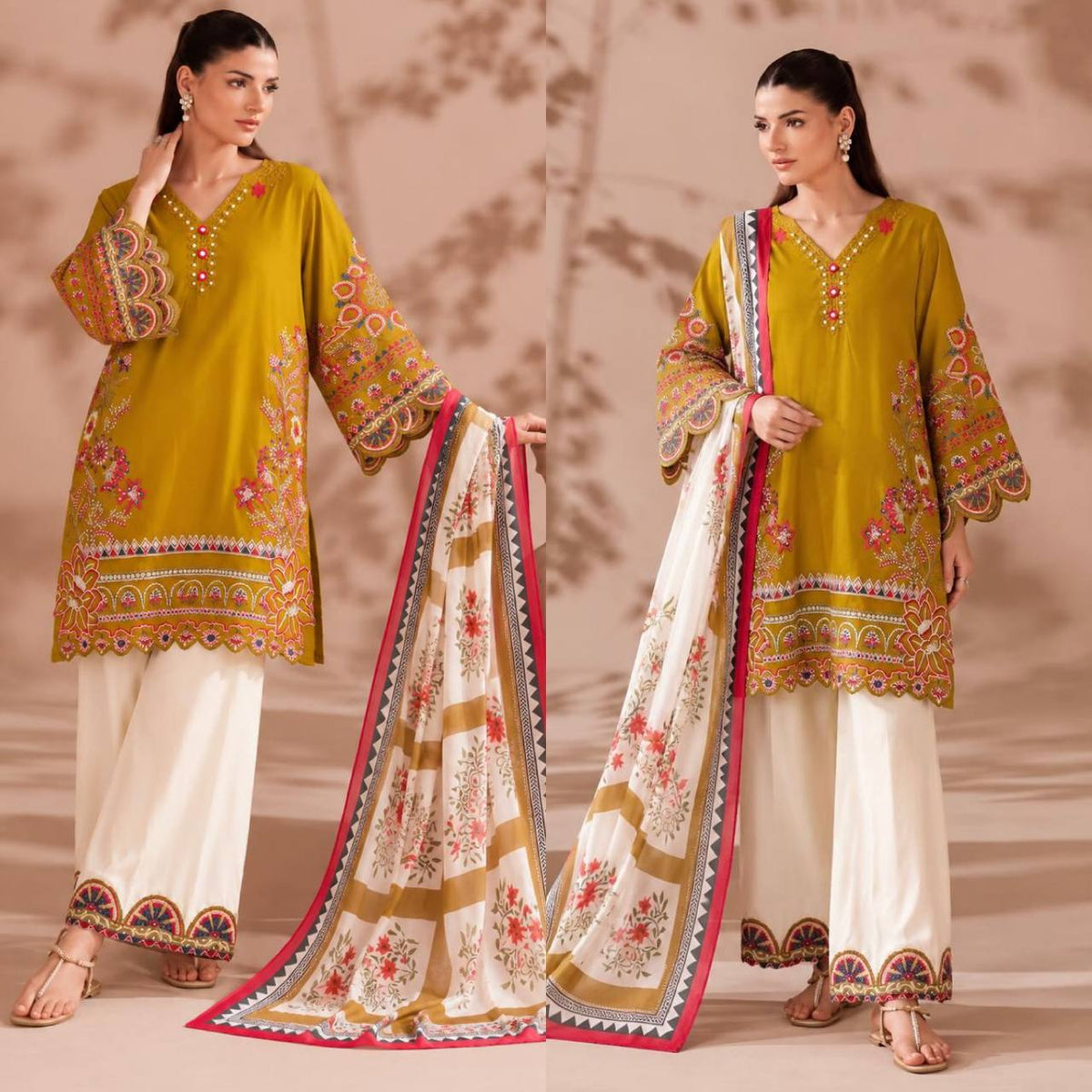 Timeless Mustard Embroidered Suit with Grace