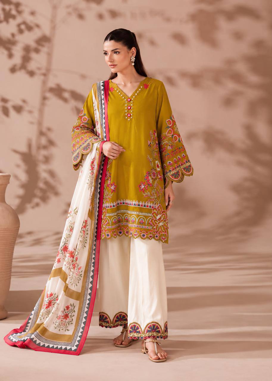 Timeless Mustard Embroidered Suit with Grace