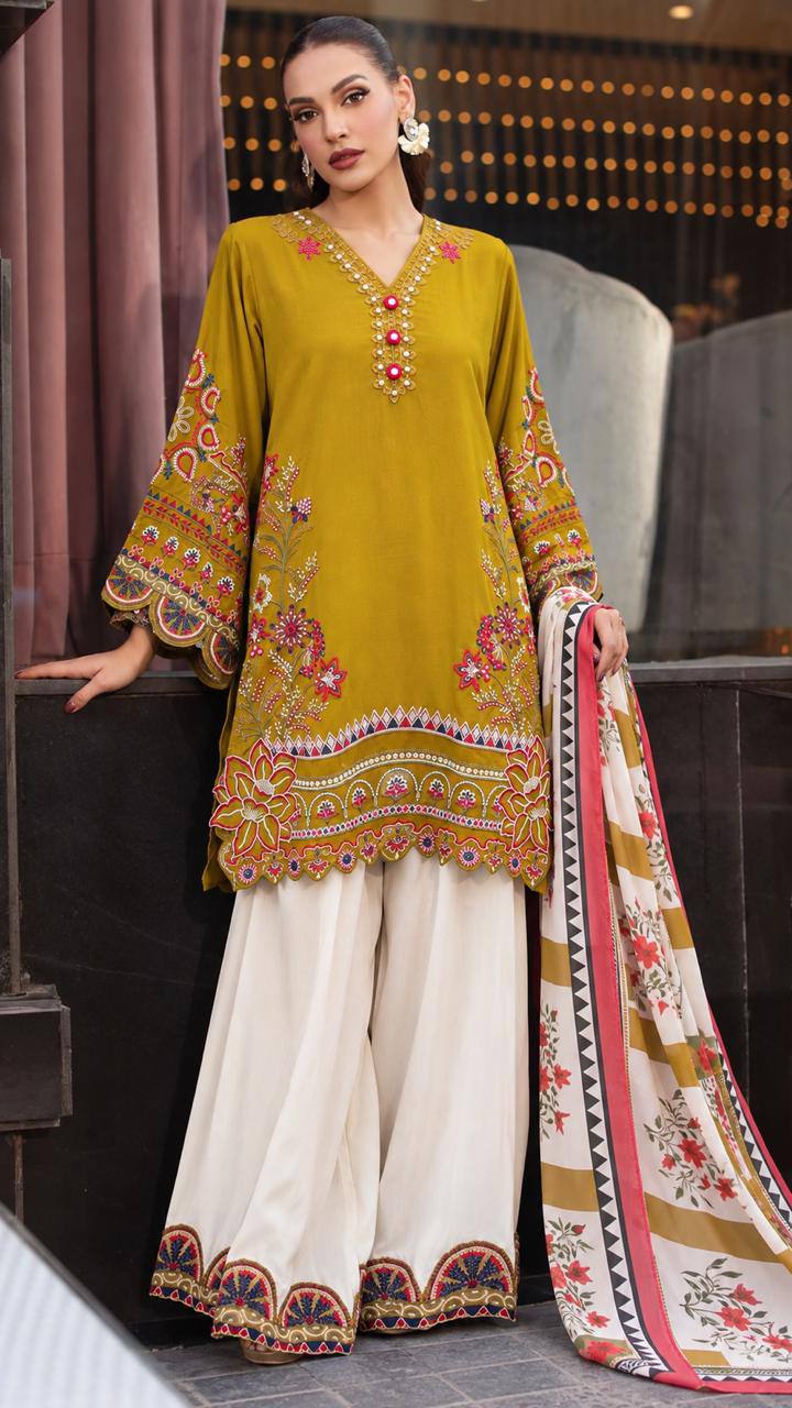 Timeless Mustard Embroidered Suit with Grace
