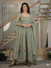 Chic Green Anarkali with Intricate Embroidery