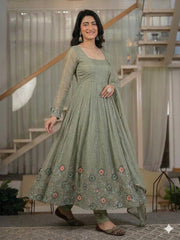 Chic Green Anarkali with Intricate Embroidery