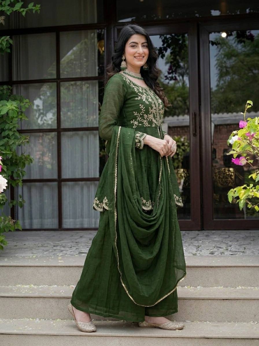 Elegant Green Embroidered Georgette Suit Collection