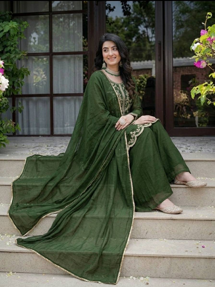 Elegant Green Embroidered Georgette Suit Collection