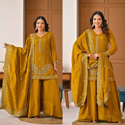 Mustard Silk Charm Embroidered Elegance Attire