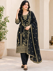 Opulent Black Embroidered Gold Suit Design