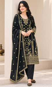Opulent Black Embroidered Gold Suit Design