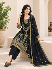 Opulent Black Embroidered Gold Suit Design