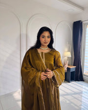 Premium Olive Festive Suit Crafted For Timeless Royal Elegance Always