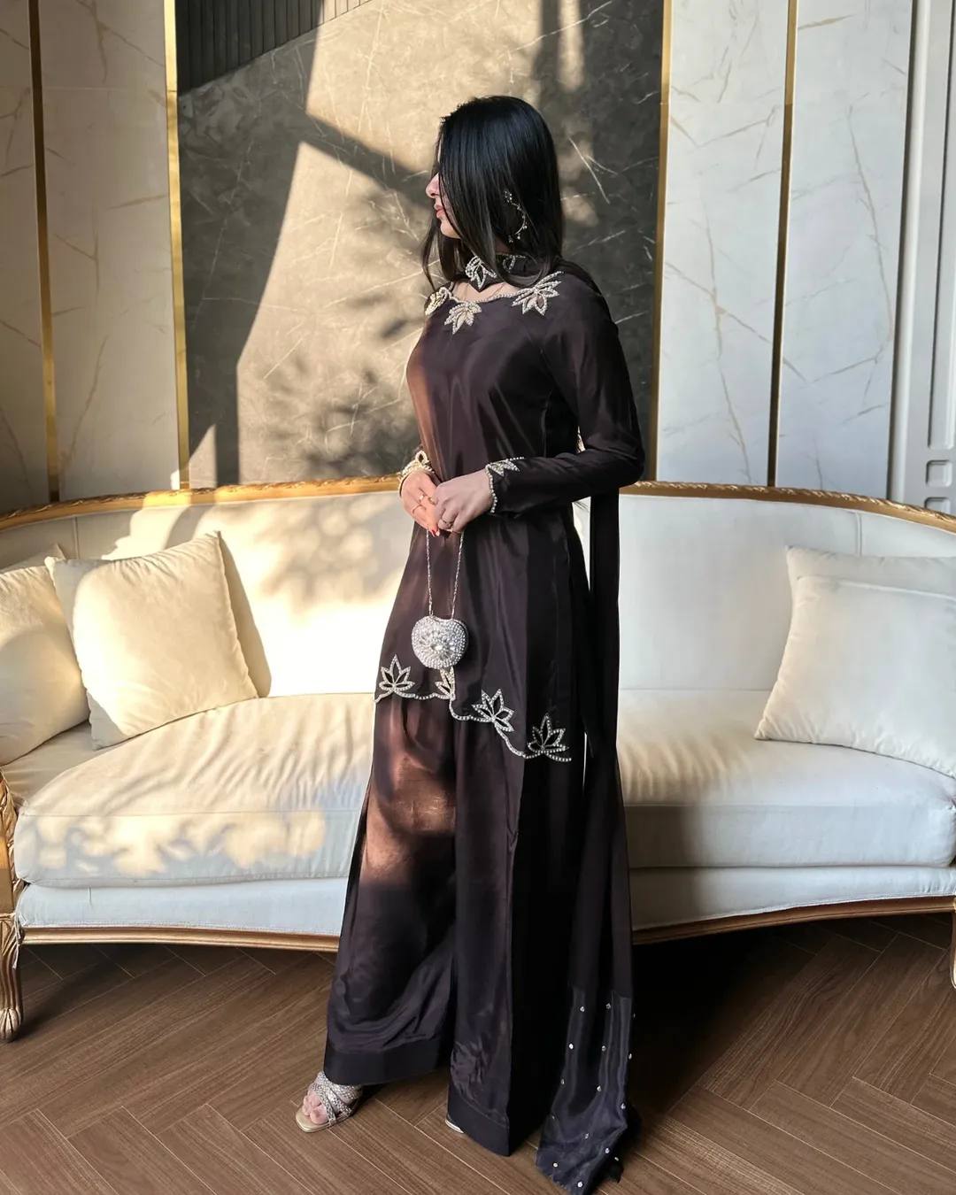Elegant ivory salwar suit with black embroidery