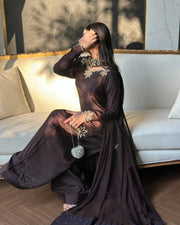 Elegant ivory salwar suit with black embroidery