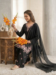 Elegant Black Suit with Floral Embroidery