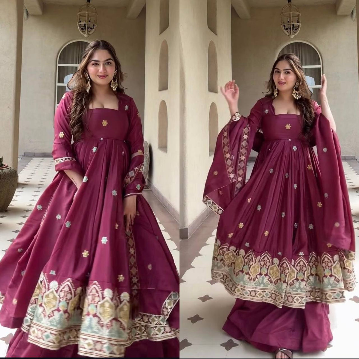 Graceful Presence in Maroon Attire
