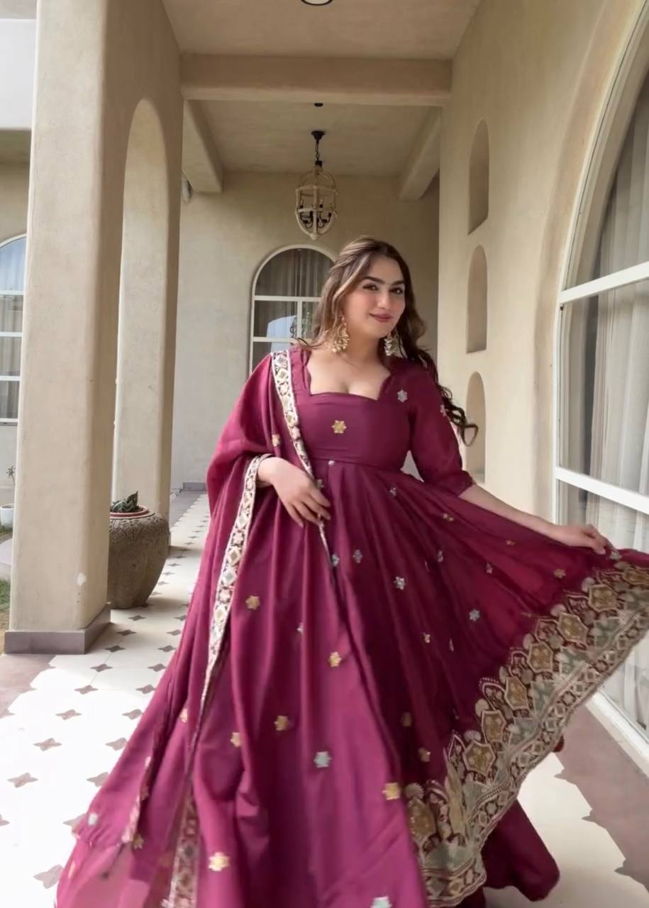 Graceful Presence in Maroon Attire