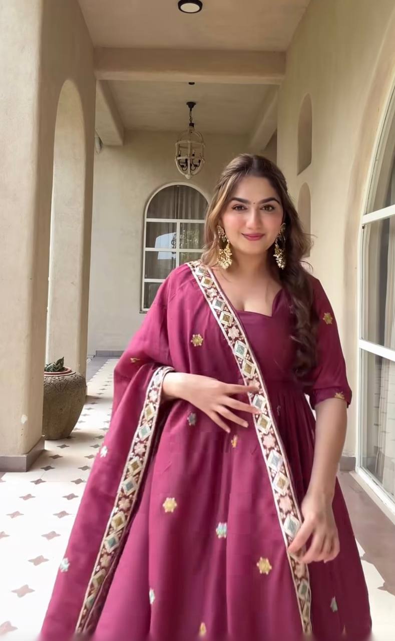 Graceful Presence in Maroon Attire