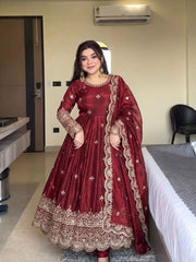 Radiant Elegance Maroon Anarkali Ensemble