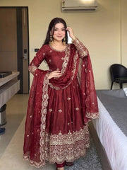Radiant Elegance Maroon Anarkali Ensemble
