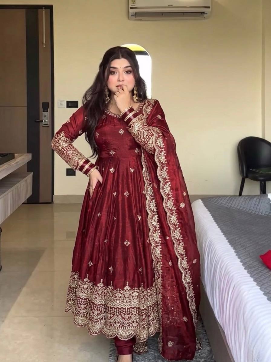 Radiant Elegance Maroon Anarkali Ensemble