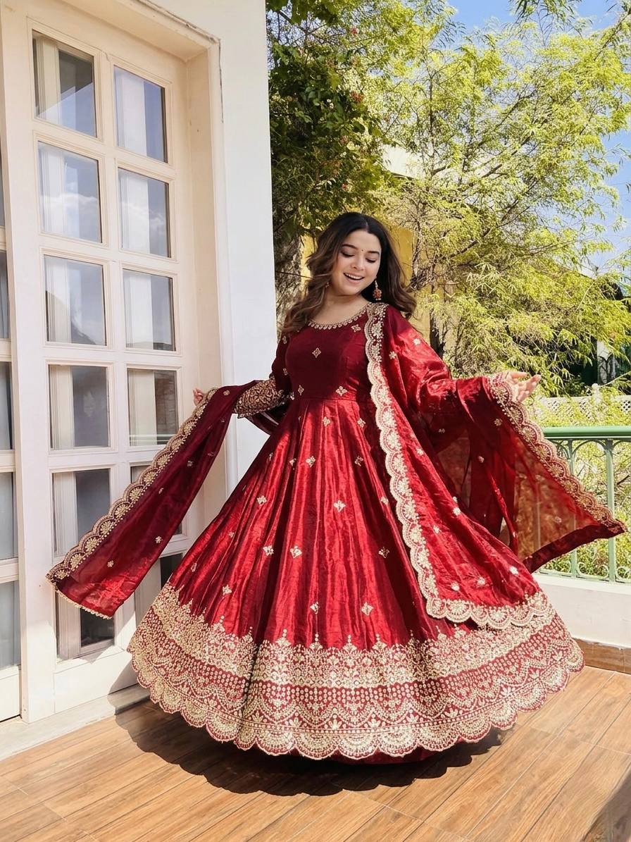 Radiant Elegance Maroon Anarkali Ensemble