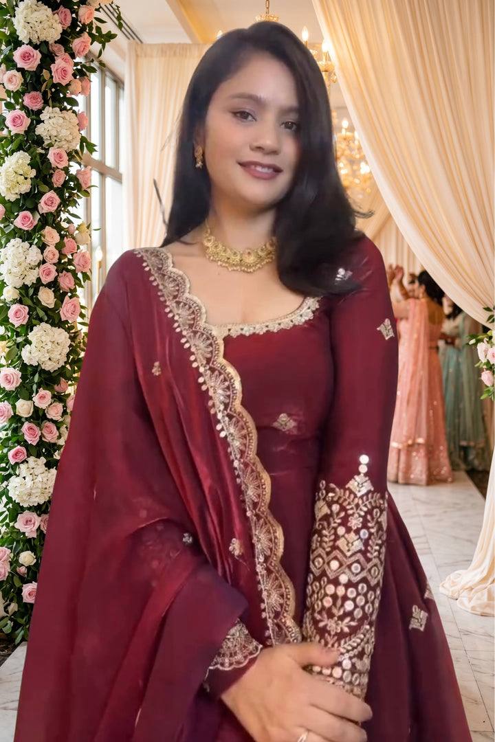 Radiant Elegance Maroon Anarkali Ensemble