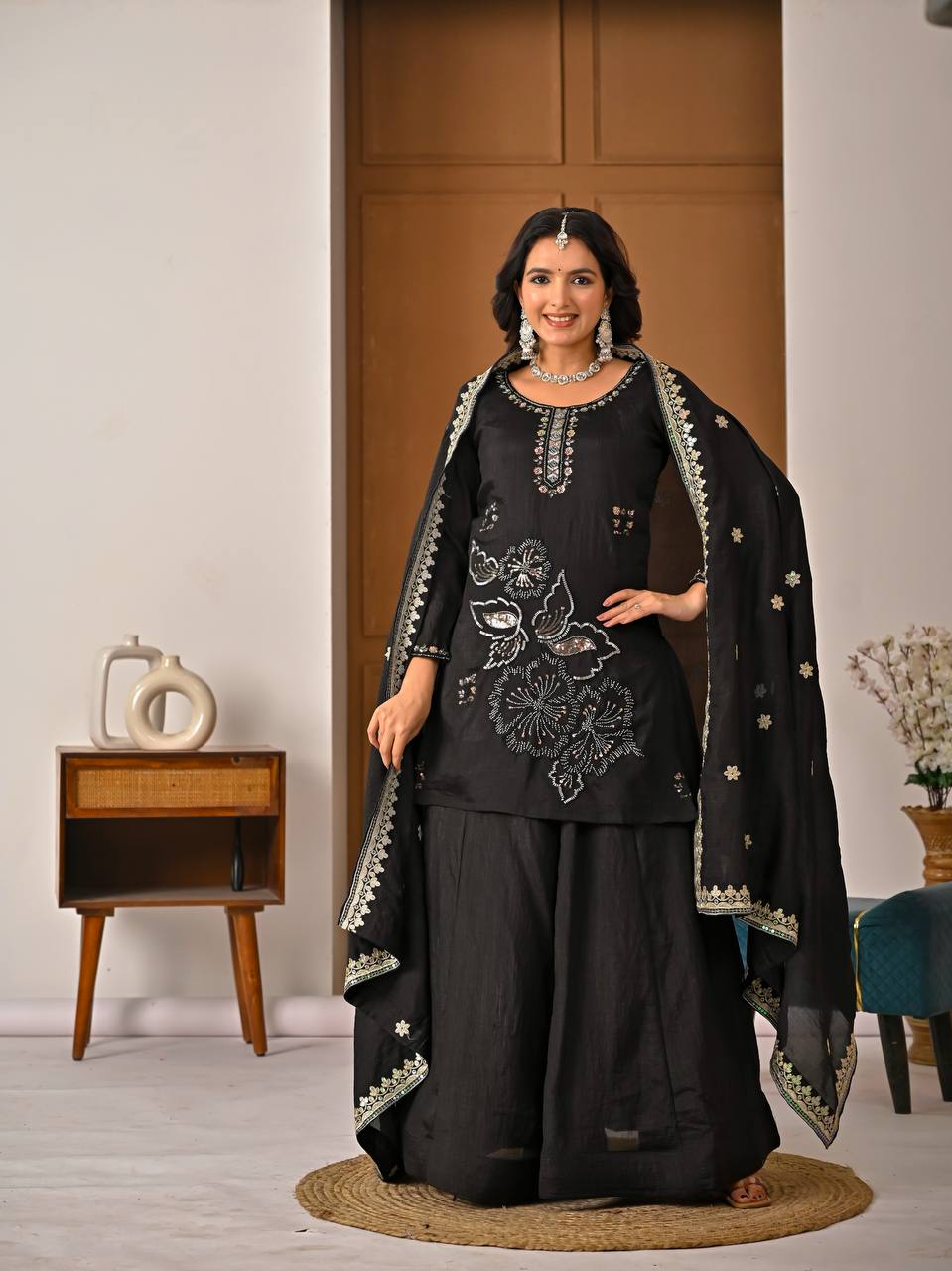 Sophisticated Black Ensemble with Dupatta