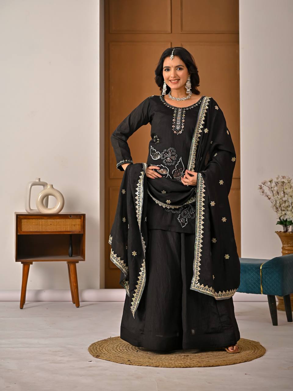 Sophisticated Black Ensemble with Dupatta