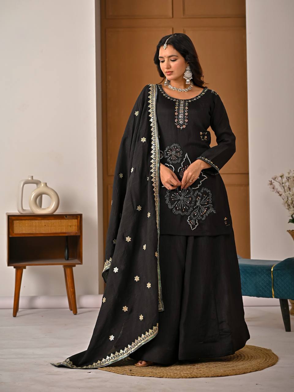 Sophisticated Black Ensemble with Dupatta